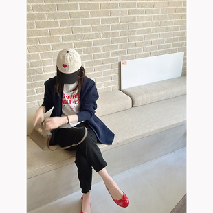 颓废家韩里韩气hen有重量粗针洋气藏青中长款毛衣韩版v领开衫外套