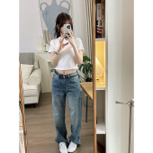 显瘦小刺绣设计仔裤 CHIA春季 新巨好穿百搭耐看gao级洗水蓝收腿款