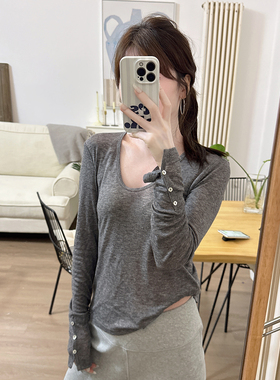 颓废家一生推经典不挑人百搭气质锁骨羊毛莱赛尔T恤内搭上衣