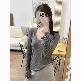 颓废家一生推经典不挑人百搭气质锁骨羊毛莱赛尔T恤内搭上衣