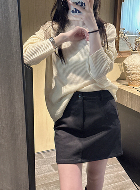 CHIA 冬季长靴伴侣真正的A字款厚面料麂皮绒百搭深灰色短裙