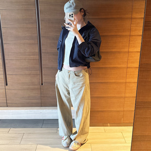 颓废家订单款美式辣妹风低腰窄腰围松垮垮裤无弹直筒拖地裤