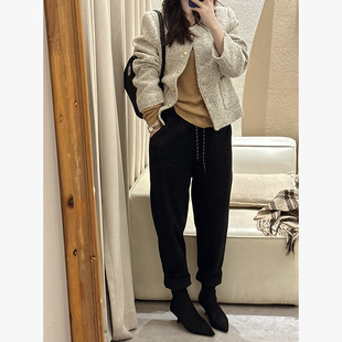 颓废家松紧高腰显瘦抽绳休闲裤女秋宽松百搭哈伦裤遛弯裤运动卫裤