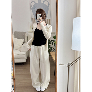 CHIA春季直筒平行线松紧腰抽绳随性百搭可抽绳裤脚直筒裤卫裤