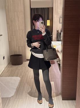 颓废家quan羊毛毛衣字母针织女冬慵懒感宽松减龄百搭软糯套头上衣