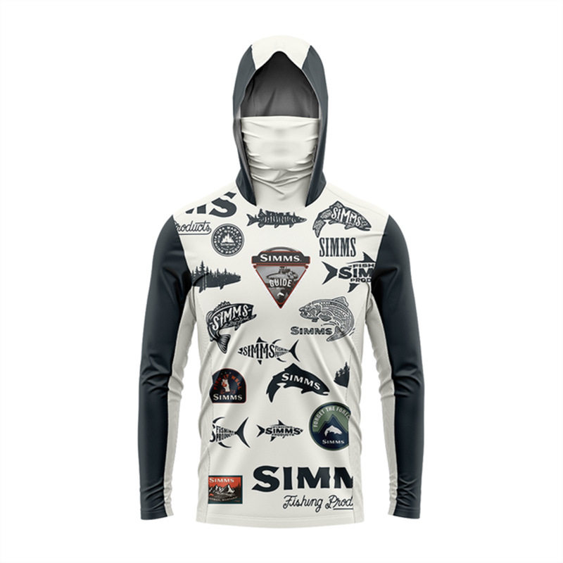 SIMMS迷彩钓鱼服男士路亚防晒衣夏季长袖连帽衫戴面罩速干透气