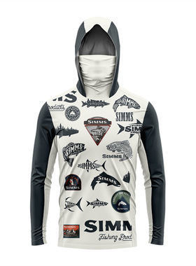 SIMMS迷彩钓鱼服男士路亚防晒衣夏季长袖连帽衫戴面罩速干透气