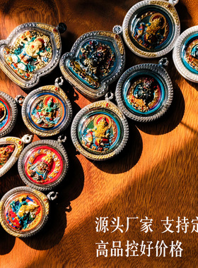 纯银双面手工擦擦手绘唐卡吊坠扎基拉姆嘎乌盒财神五爷项链大