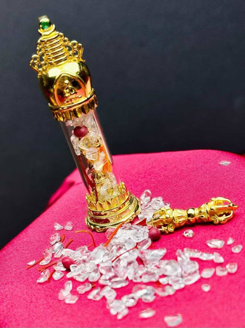 纯银莲师金刚杵藏区文玩管吊坠骨链简约项链饰品金色银色