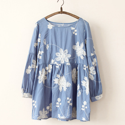 纯棉青花瓷绣花娃娃裙