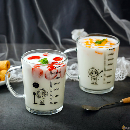 带刻度玻璃杯早餐牛奶杯