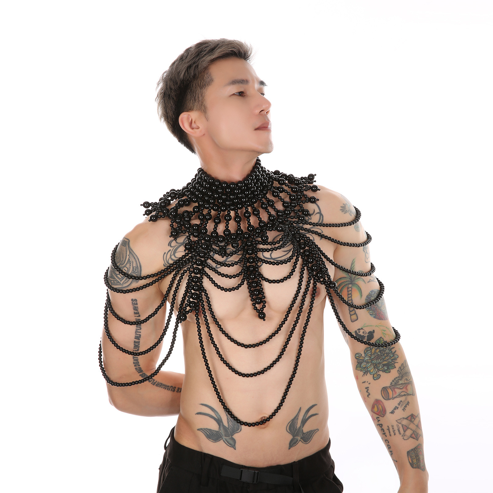 CLEVER-MENMODE男士性感手工编多层珍珠宫廷风背心酒吧表演演出服