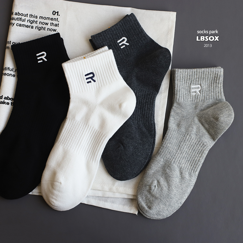 简约纯棉春夏男网眼透气运动短袜