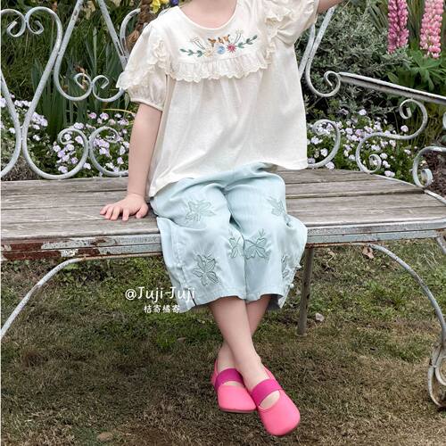 juji•橘寄木之森语夏款上新女童洋气可爱森系法式7分裤X8815