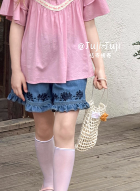 juji•橘寄浮生梦闲夏季新款儿童女童法式森系休闲牛仔短裤X8823
