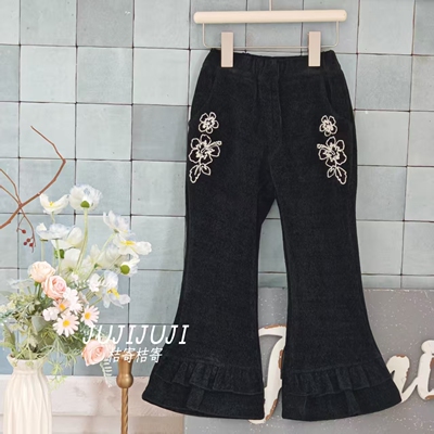 【橘寄】《雪樱》女童法式百搭加绒加厚微喇裤D62021