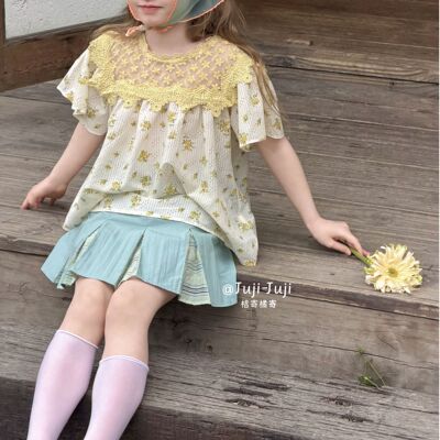 juji•橘寄雾漫青川夏季新款儿童女童法式森系洋气休闲百褶裙X8833