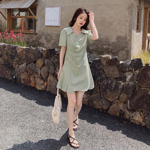 法式绿色西装连衣裙女夏设计感小众气质收腰显瘦高级感小个子职业图片
