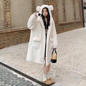 白色仿貂毛皮毛一体外套女冬中长款2024新款加厚可爱毛毛学生少女图片