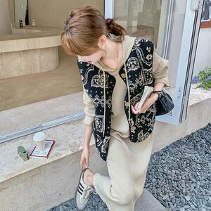 法式复古羊羔毛马甲连衣裙女春秋穿搭一整套2025新款连帽长裙套装图片