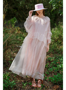 高端花萝国际大牌品牌夏季苏杭州绝美真丝桑蚕丝连衣裙女士