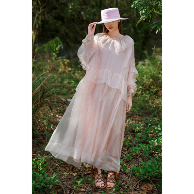 高端花萝国际大牌品牌夏季苏杭州绝美真丝桑蚕丝连衣裙女士