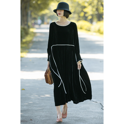 轻奢复古真丝丝绒高级感连衣裙