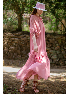 2026新款大牌高端品牌夏季轻礼服了然红标国际真丝桑蚕丝连衣裙女