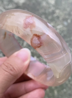 60.5圈天然冰透粉紫色樱花玛瑙手镯网红女款百搭飘花转好运手环