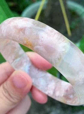 60.4圈天然粉绿色樱花玛瑙手镯网红女款百搭飘花转好运手环礼物