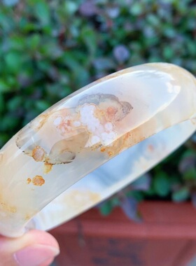 61.7圈天然冰透蝴蝶花樱花玛瑙手镯网红女款百搭飘花转运手环