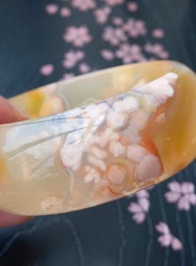 黄色仙女款风百搭飘花玛瑙手镯