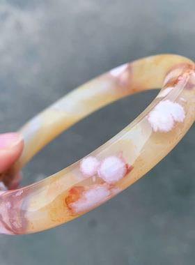 黄色樱花玛瑙百搭转好运圆条手镯