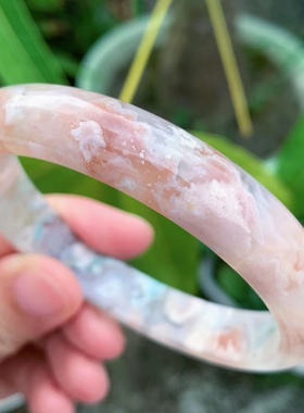 60.7圈天然粉绿色樱花玛瑙手镯网红女款百搭飘花转好运手环礼物