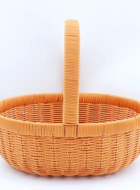 椭圆形加长手提水果篮野餐手工仿藤编织居家鸡蛋收纳买菜篮采摘框