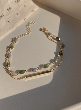 韩版ins风复古色双层手链叠戴手饰轻奢设计感百搭