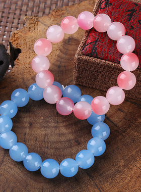 钛钢玻璃手链 冰透白玉粉仿菩提手串女学生绕指柔渐变色情侣手链