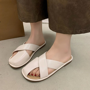 夏季 平底懒人一脚蹬舒适孕妇凉拖鞋 女外穿2024新款 软底包头拖鞋