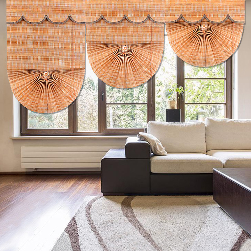 扇形罗马帘大堂橱窗茶楼隔断阳光房竹帘遮阳遮光竹窗帘竹卷帘定制