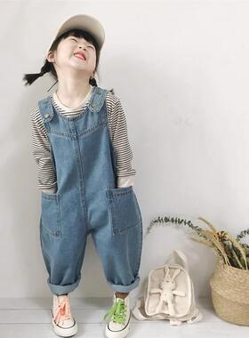 童装韩版2025秋装男女童新款宝宝休闲牛仔背带裤连身裤儿童牛仔裤