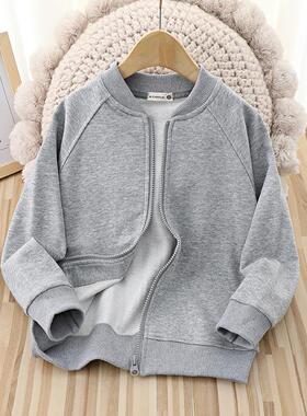 女孩童装男童春秋装棒球服外套春季新款中大童儿童运动上衣纯色