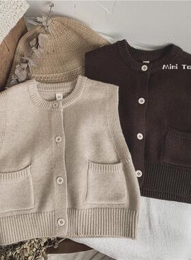 森系简约童装儿童针织马甲纯色百搭男女童中小童毛衣开衫春秋装潮
