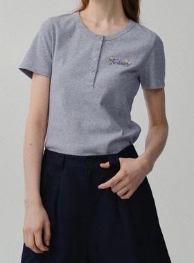 2024春夏新款女装学院风简约修身圆领套头短袖T恤TTRA246430H