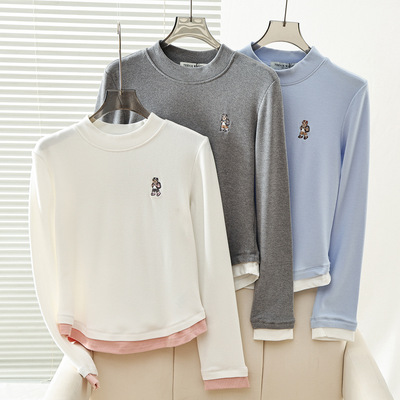 2025秋冬新款学院风俏皮弹力拉绒竖纹套头长袖T恤女TTLA258TC1A