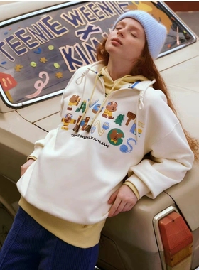 2023秋冬新款女装学院风联名休闲加绒卡通长袖卫衣TTMA238C50P
