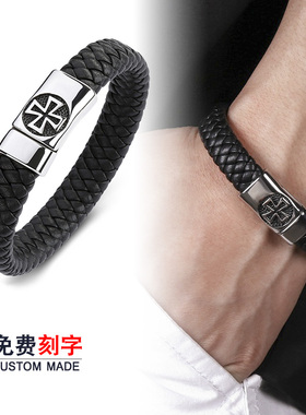 欧美复古十字架手链刻字配饰手环