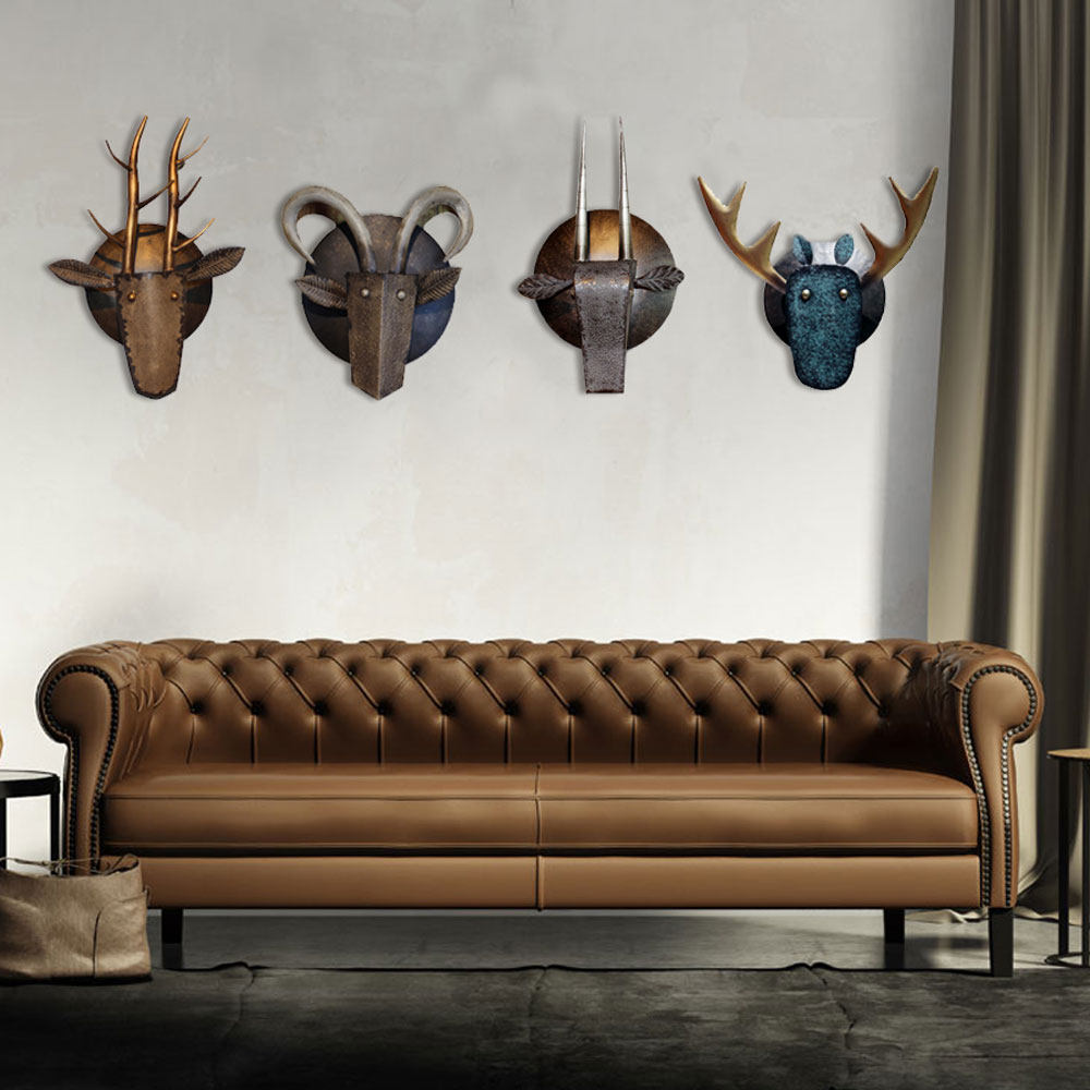 工业风金属壁饰 客厅玄关书房咖啡店羊头创意壁挂墙饰家居饰品