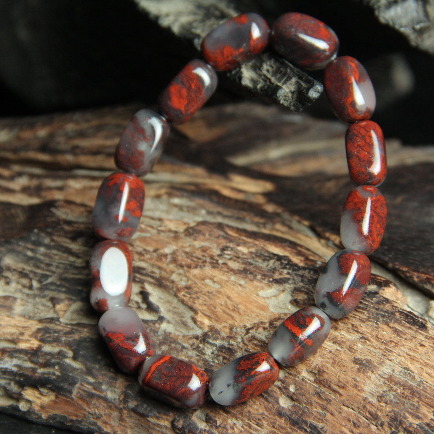 精品老坑料天然桂林鸡血玉原石随形手链鸡血石手串玉石串珠男女款