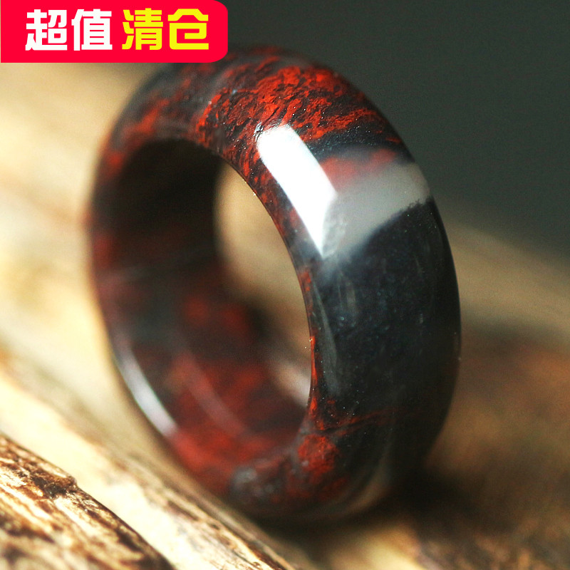玉枢坊天然桂林鸡血玉戒指鸡血石指环玉石指圈戒圈玉戒子男女款