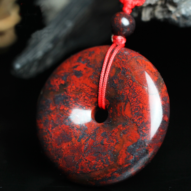 清仓天然桂林鸡血玉平安扣吊坠鸡血石挂坠玉石项链玉坠玉器挂件